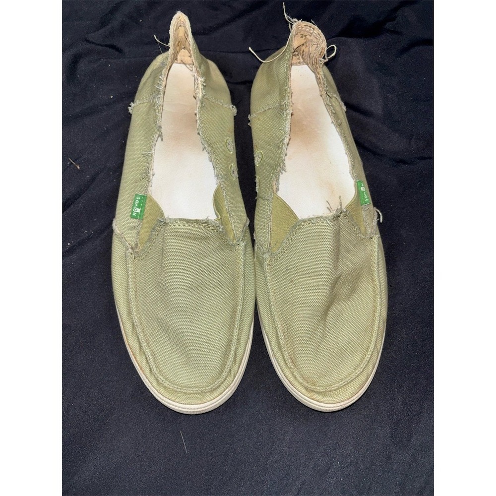 Sanuk Donna Hemp Sidewalk Surfer Womens Slip-On Flats Olive Green size 9 beach